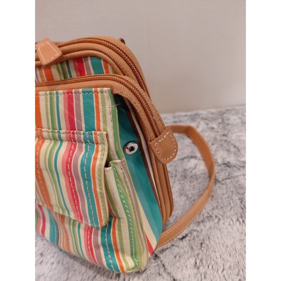 Fossil Multicolor Striped Genuine Leather Crossbody Bag Zip Around Organizer - Picture 11 of 15